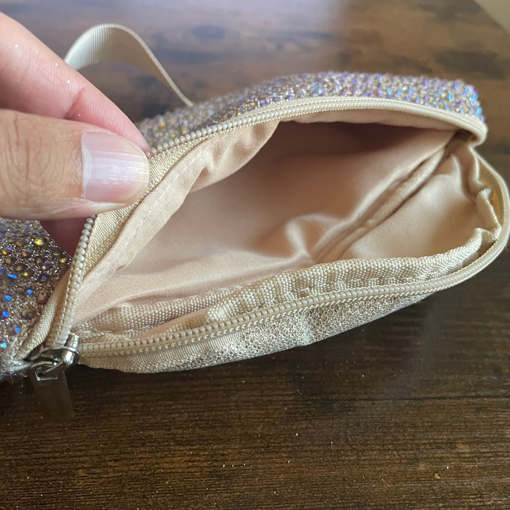 Champagne Gold Iridescent Rhinestone Fanny Pack Festival Waist Bag Sparkly Beige - Picture 3 of 6